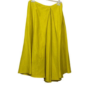 LaFayette 148 Silk Linen Drape Front Skirt, Bright Citrine, 12, asymmetrical